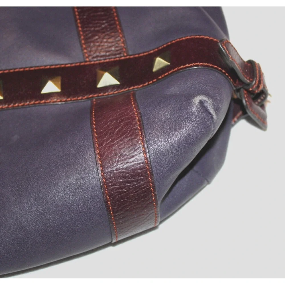 MAXX New York purple & maroon leather handbag purse studded